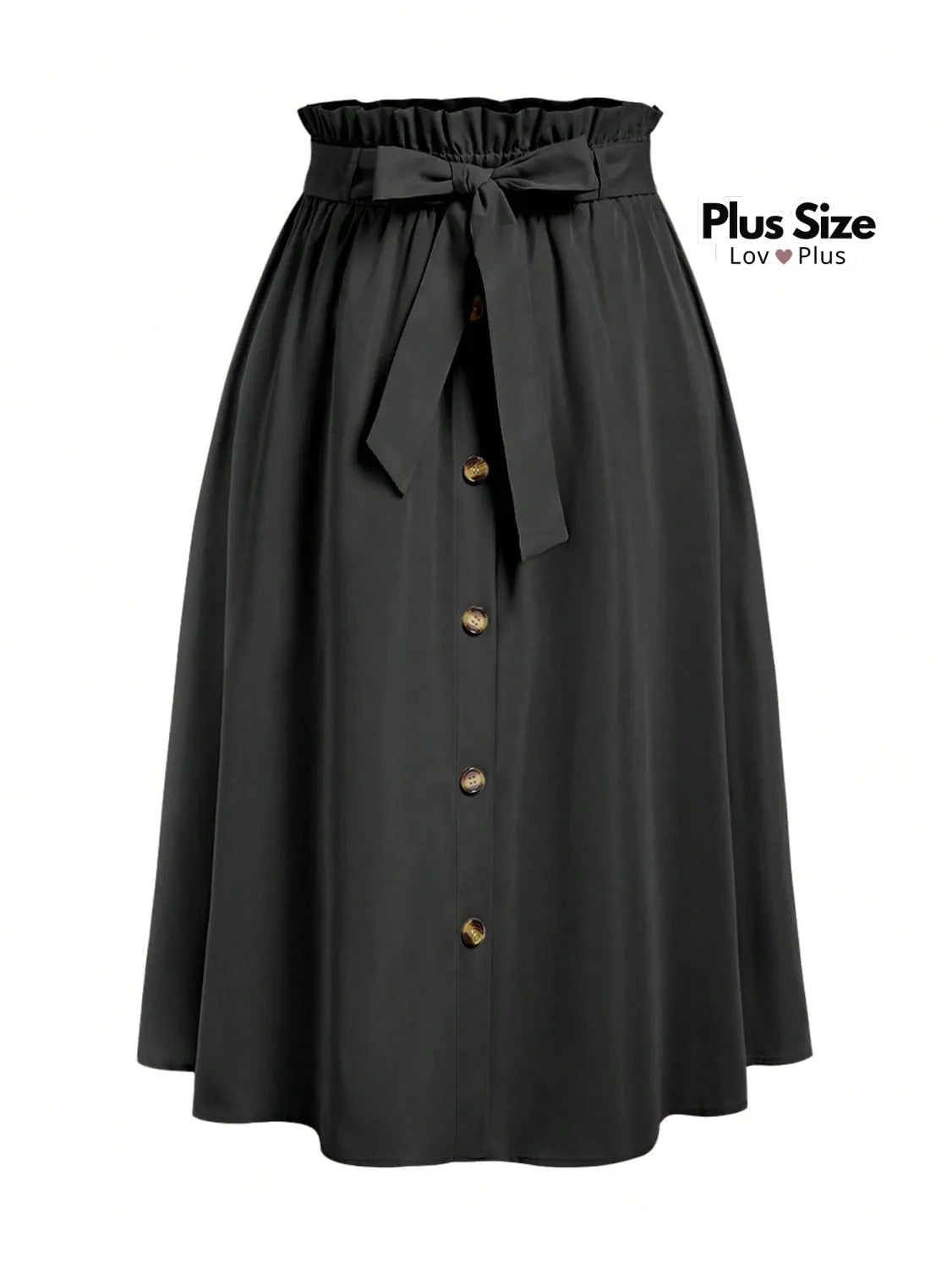 Saia Plus Size com Botões e Cinto de Laço G / Preto Saias Plus Size