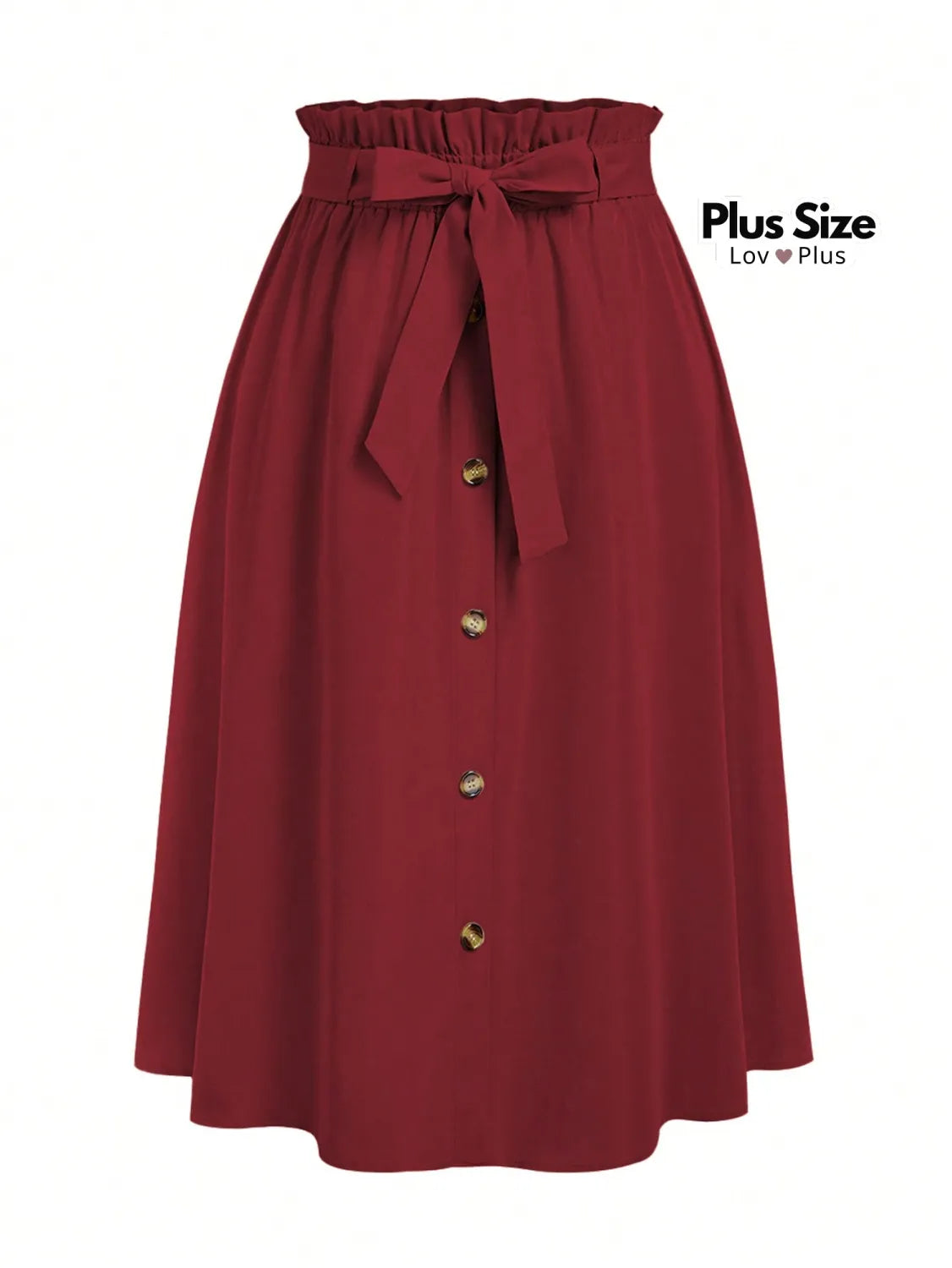 Saia Plus Size com Botões e Cinto de Laço G / Vinho Saias Plus Size