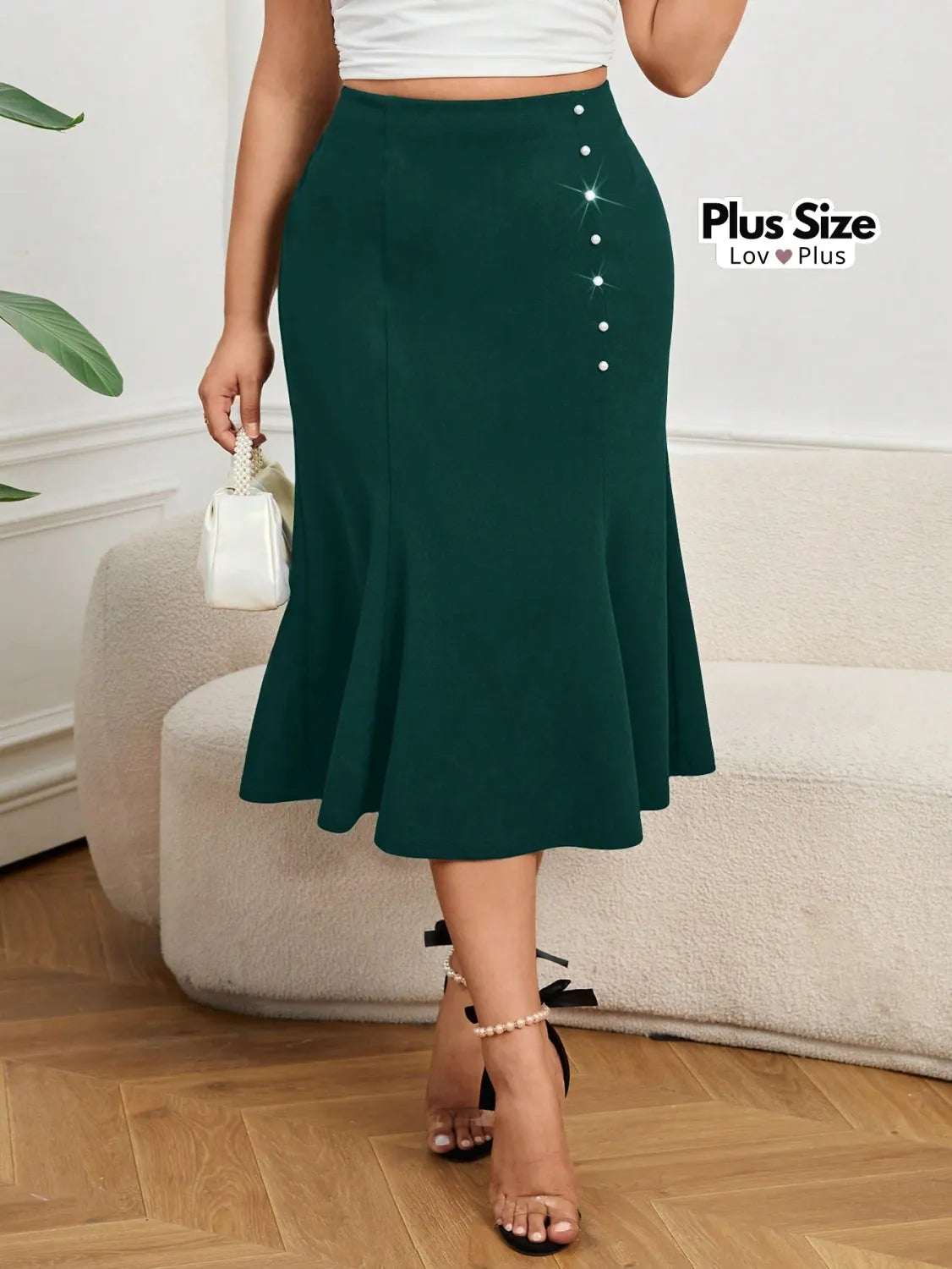 Saia Preta Plus Size Cintura Alta G / Verde Escuro Saias Plus Size