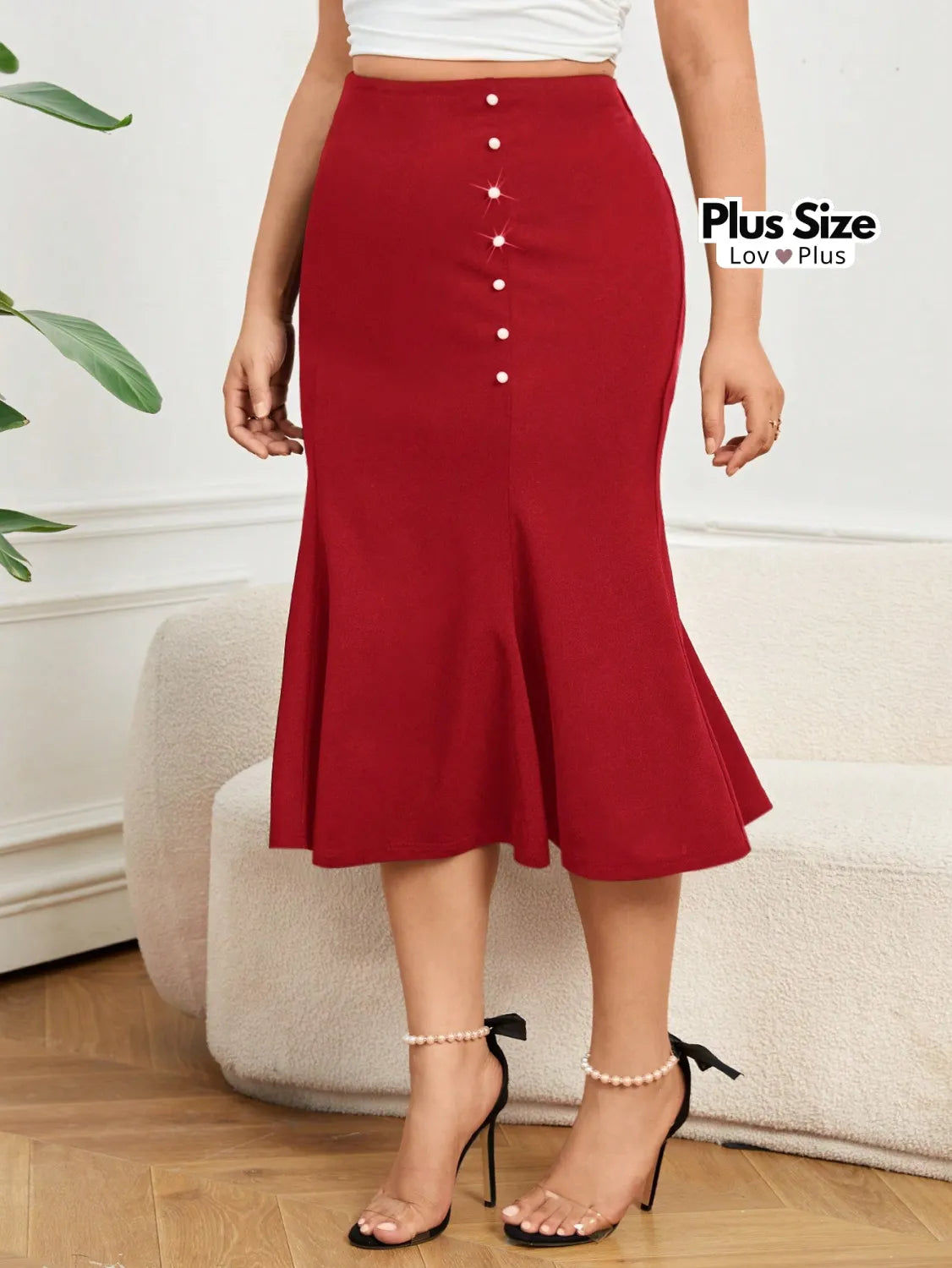 Saia Preta Plus Size Cintura Alta G / Vermelho Saias Plus Size