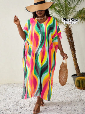 Saída de Praia Colorida Plus Size tipo Túnica Saídas de Praia Plus Size