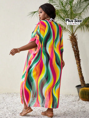 Saída de Praia Colorida Plus Size tipo Túnica Saídas de Praia Plus Size