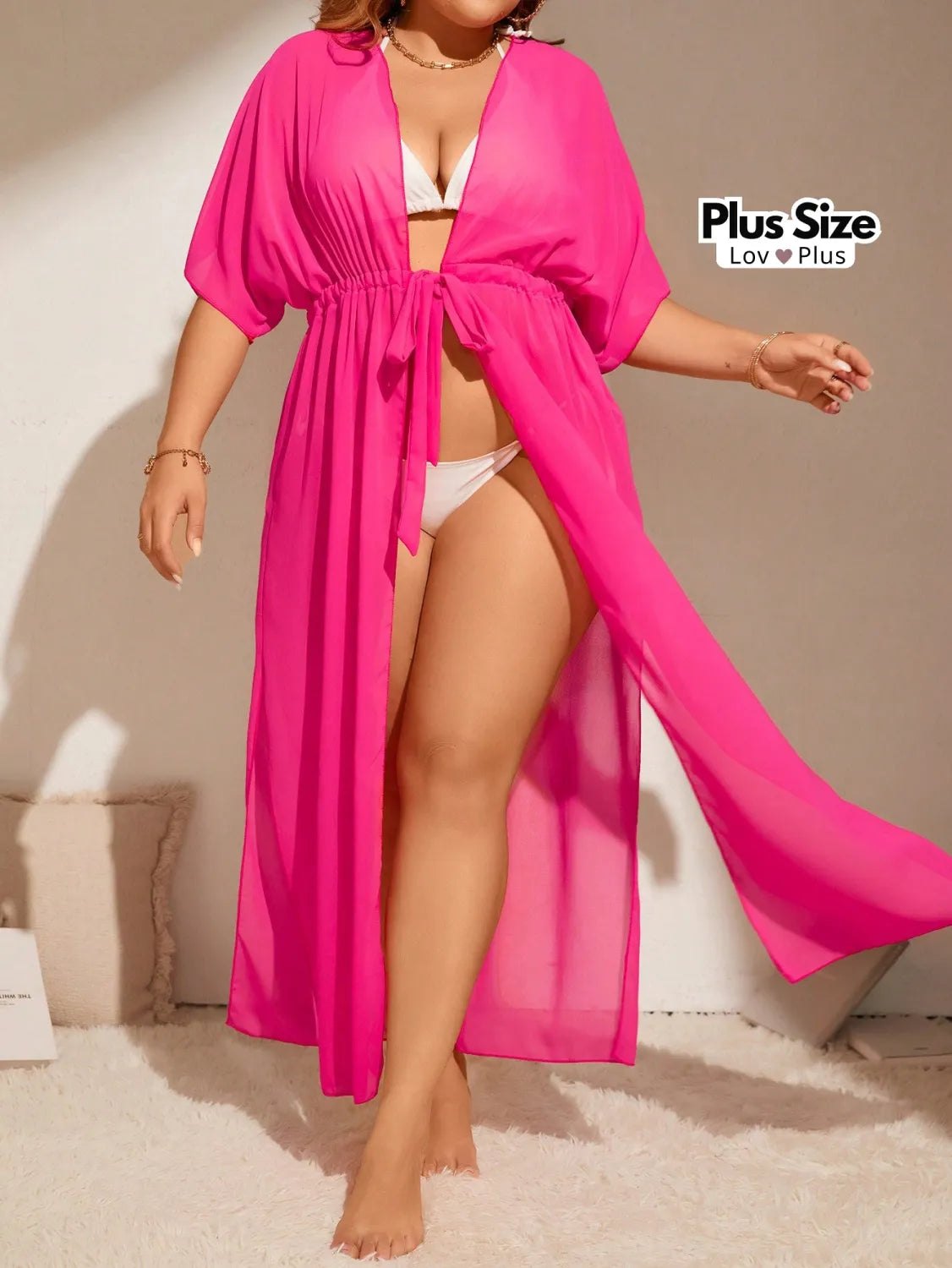 Saída de Praia Longa Plus Size Pink G / Pink Saídas de Praia Plus Size