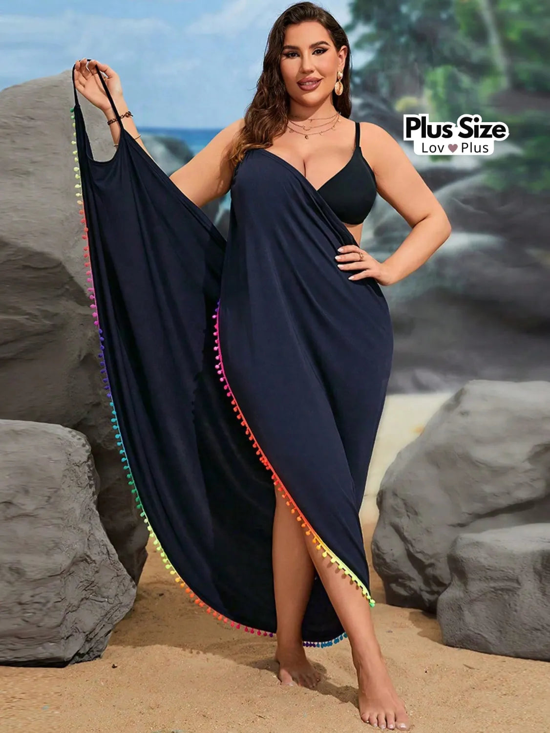 Saída de Praia Moderna Plus Size G / Azul Marinho Saídas de Praia Plus Size