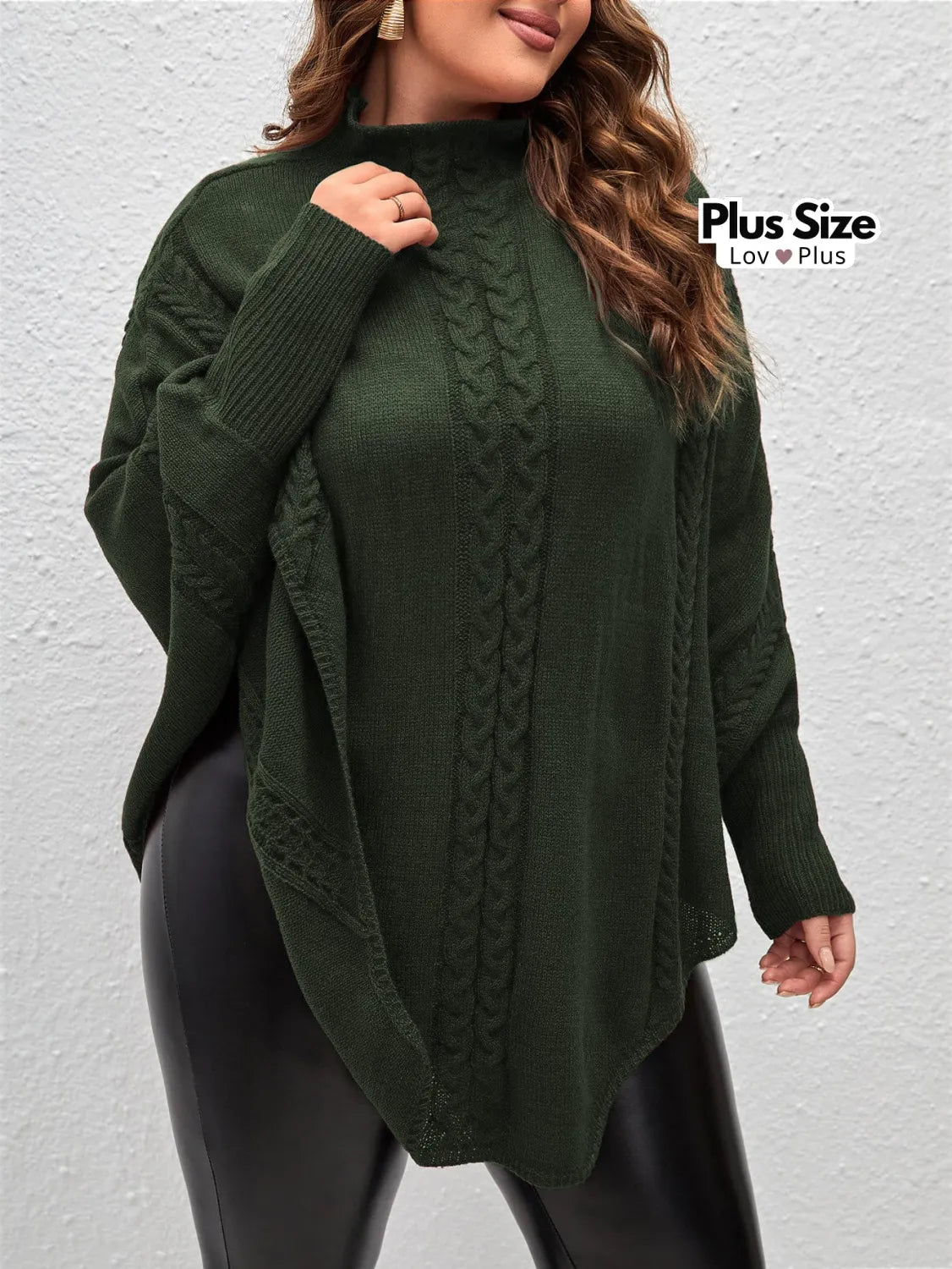 Suéter Longo Plus Size de Gola Alta G / Verde Escuro Suéter Plus Size