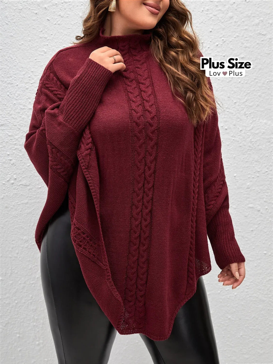 Suéter Longo Plus Size de Gola Alta G / Vinho Suéter Plus Size