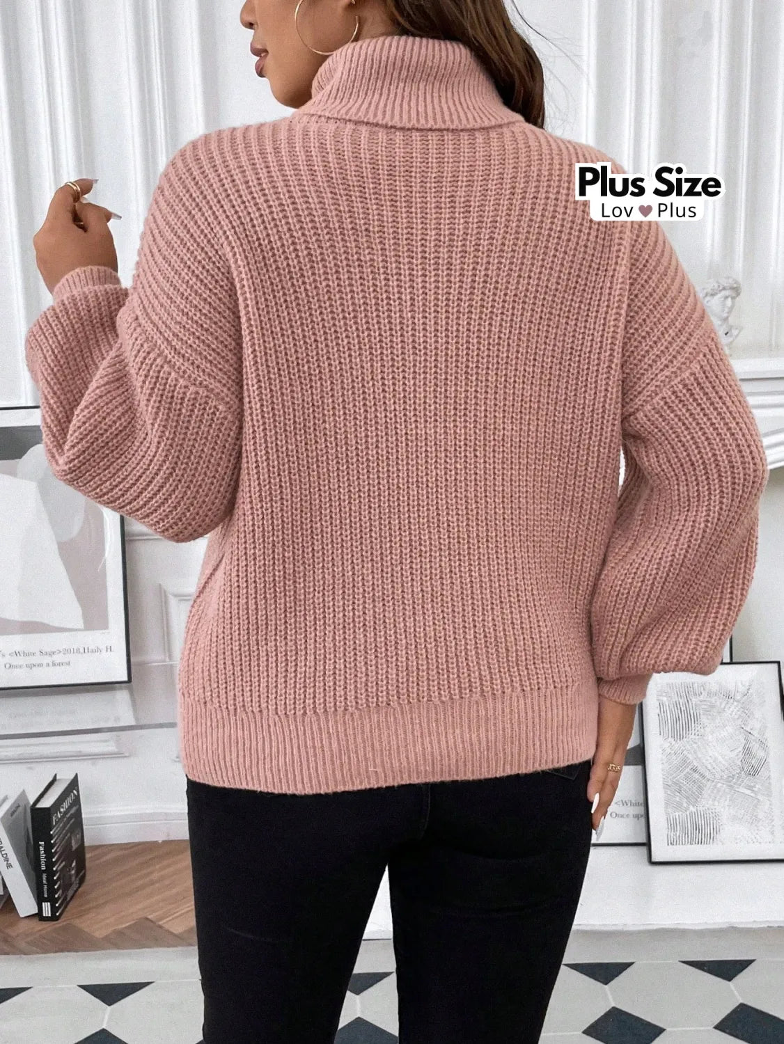 Suéter Plus Size Elegante de Lã com Gola Alta Suéter Plus Size