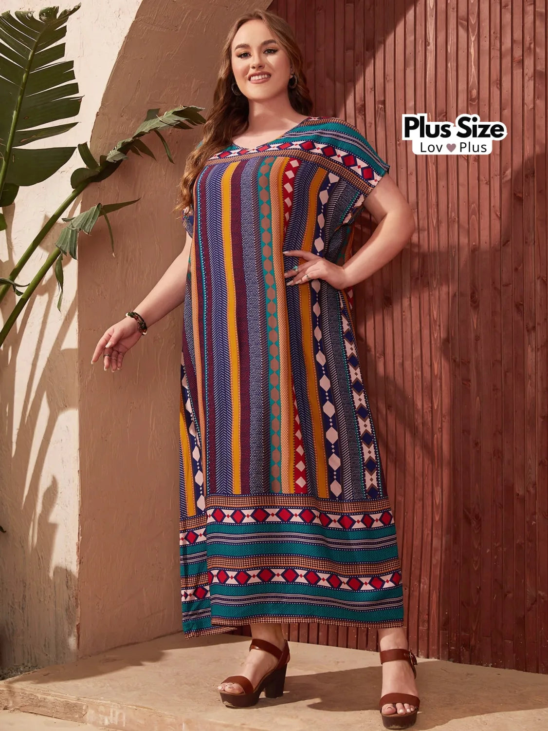 Vestido Boho Chic Plus Size Colorido Vestidos Plus Size