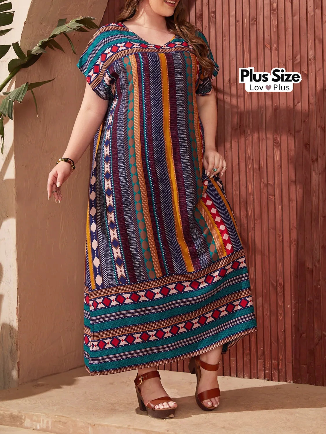 Vestido Boho Chic Plus Size Colorido Vestidos Plus Size