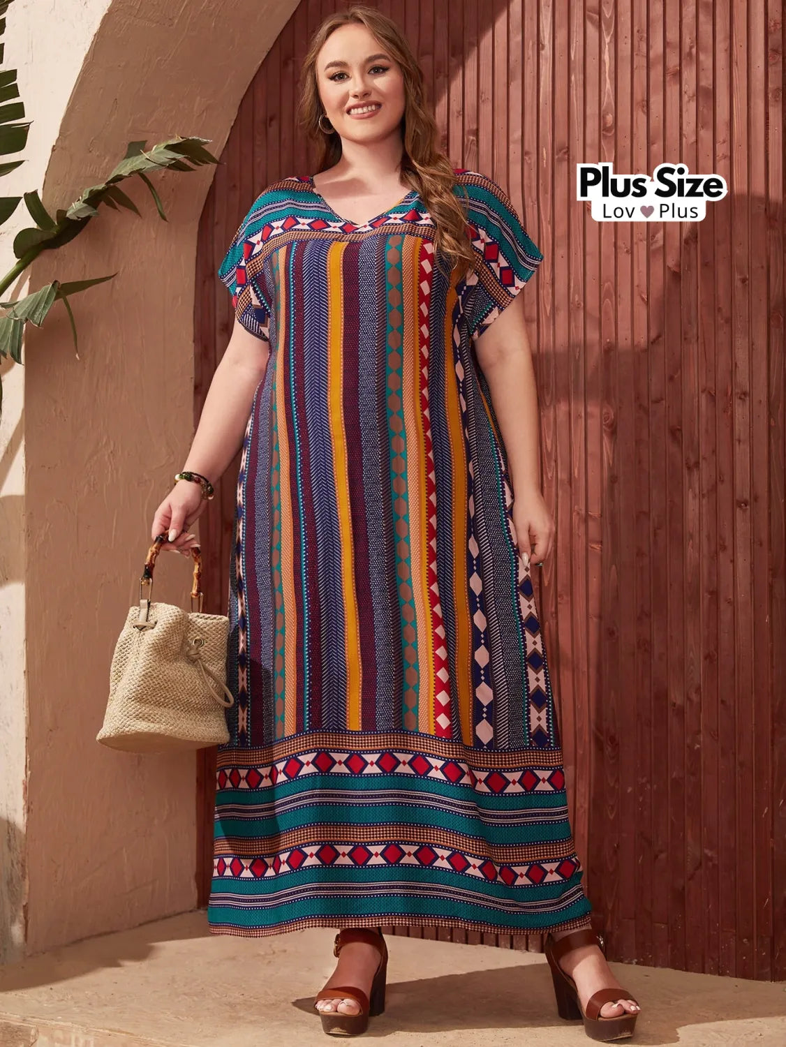Vestido Boho Chic Plus Size Colorido Vestidos Plus Size