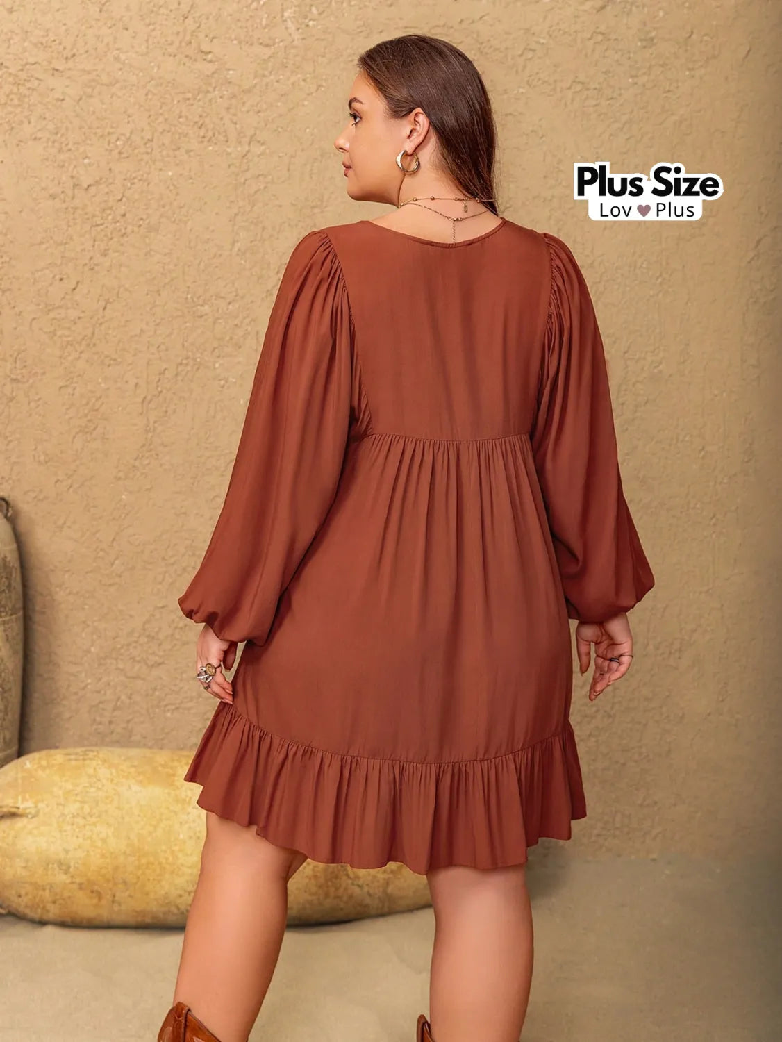 Vestido Boho Liso com Bordado Plus Size 100% Viscose Vestidos Plus Size