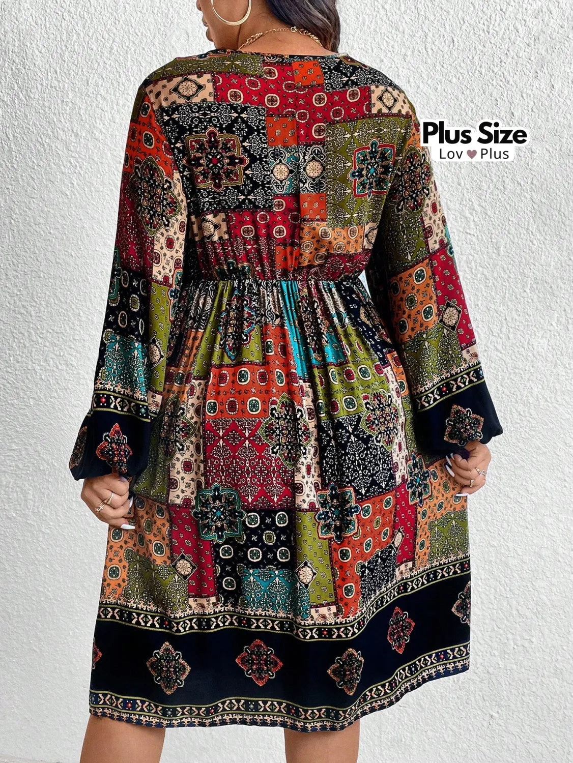 Vestido Boho Plus Size de Manga Longa Soltinha Vestidos Plus Size
