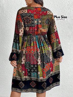 Vestido Boho Plus Size de Manga Longa Soltinha Vestidos Plus Size