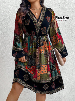 Vestido Boho Plus Size de Manga Longa Soltinha Vestidos Plus Size