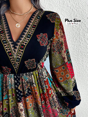 Vestido Boho Plus Size de Manga Longa Soltinha Vestidos Plus Size