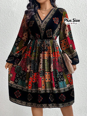 Vestido Boho Plus Size de Manga Longa Soltinha Vestidos Plus Size