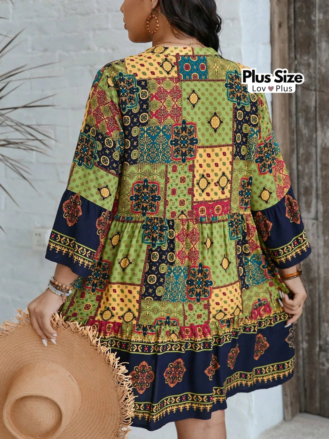 Vestido com Manga Flare Boho em Viscose Plus Size Vestidos Plus Size