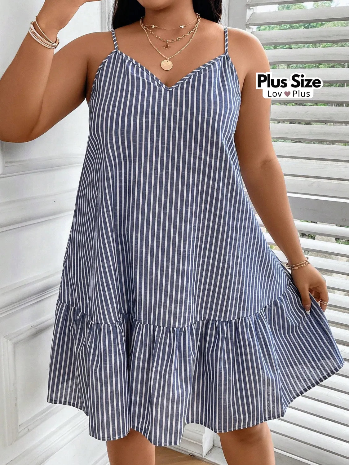 Vestido Listrado Soltinho Plus Size G / Azul e Branco Vestidos Plus Size