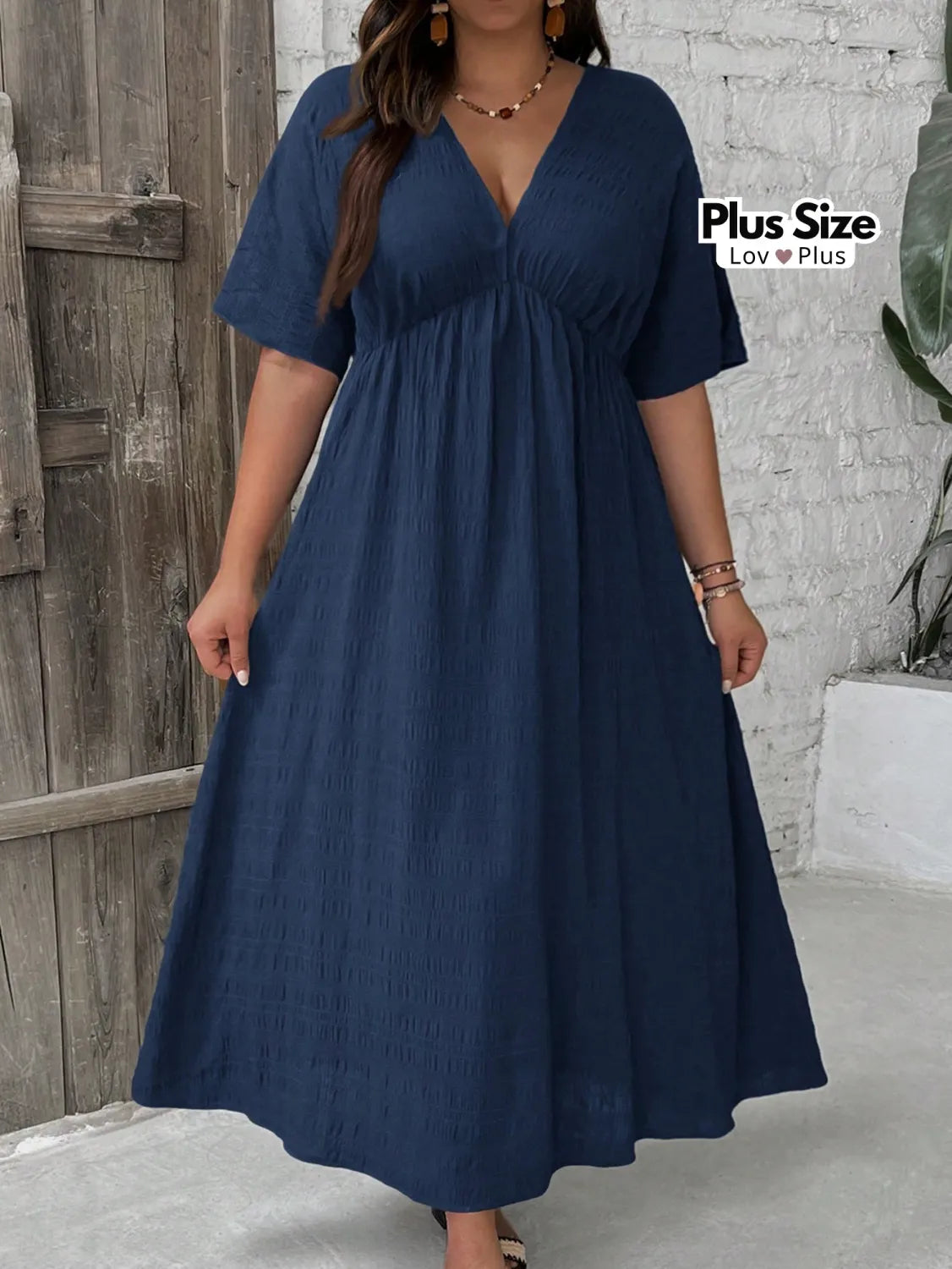 Vestido Longo Elegante Várias Cores Plus Size G / Azul Marinho Vestidos Plus Size