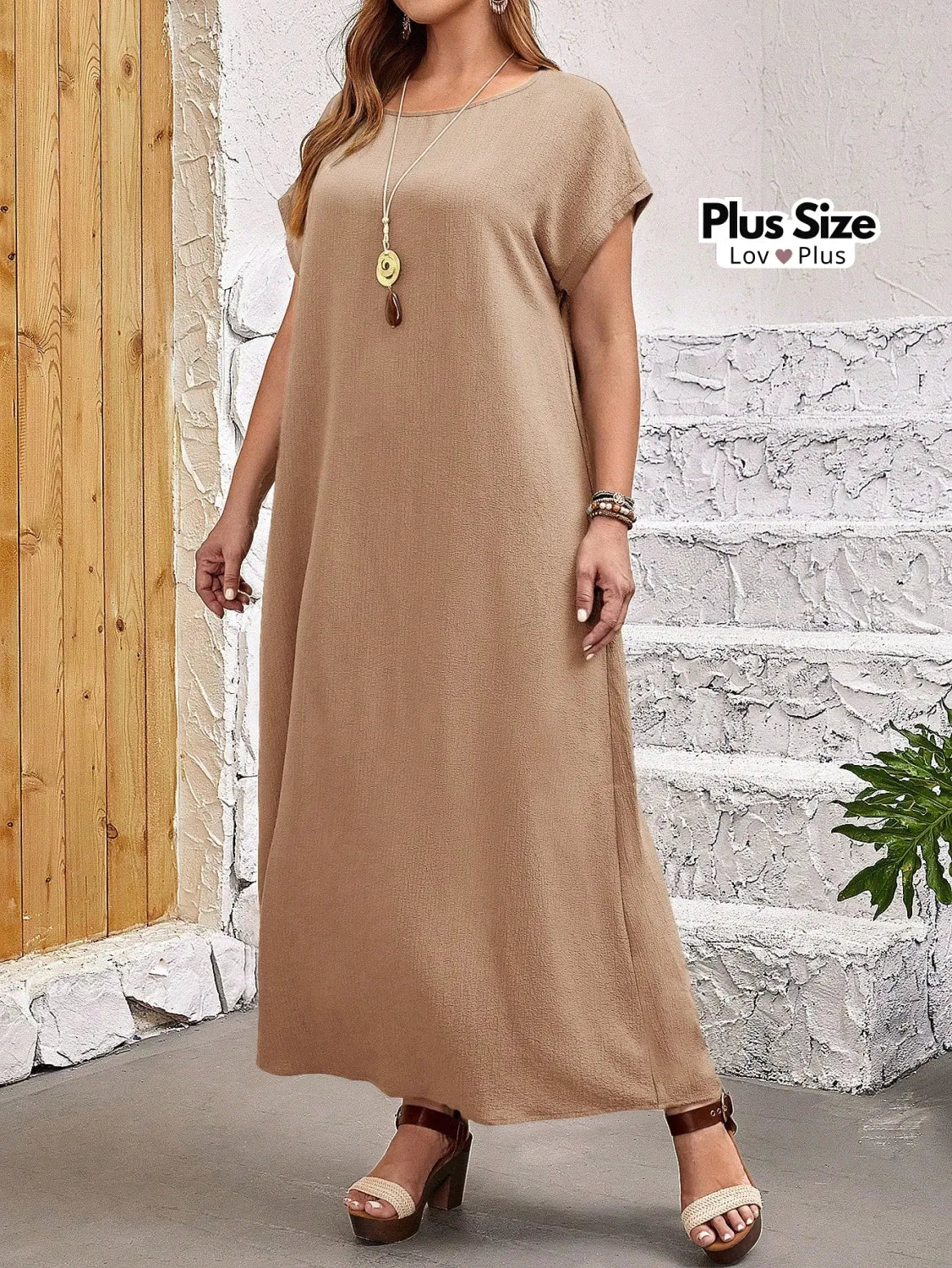 Vestido Longo Plus Size Caimento Perfeito G / Caqui Vestidos Plus Size
