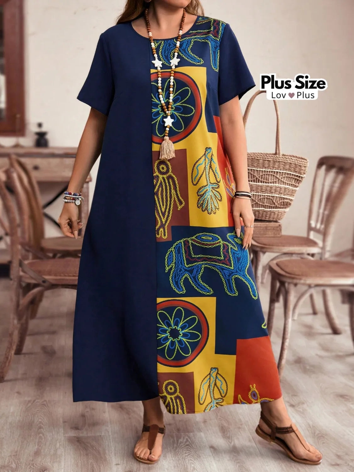 Vestido Longo Plus Size de Manga Curta Vestidos Plus Size