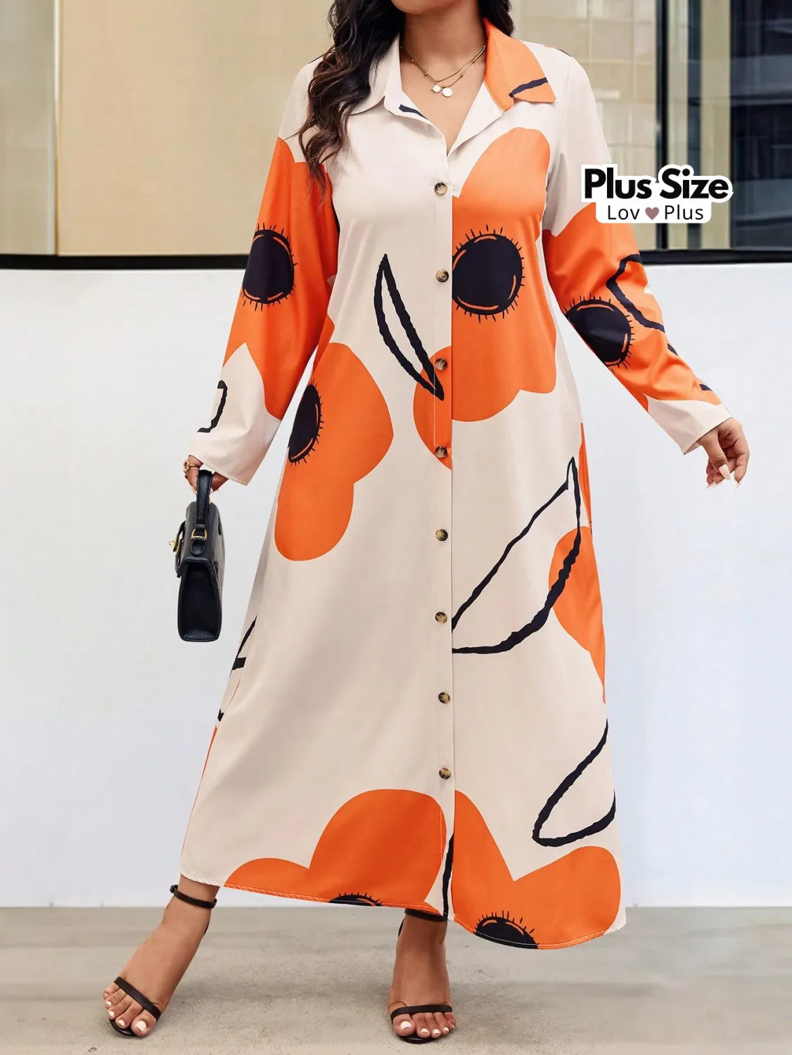 Vestido Longo Sofisticado Plus Size Soltinho G / Laranja Vestidos Plus Size