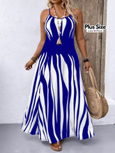 Vestido Maxi Azul e Branco Plus Size G / Azul Marinho Vestidos Plus Size