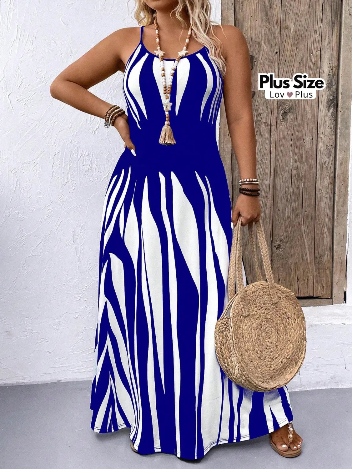 Vestido Maxi Azul e Branco Plus Size Vestidos Plus Size