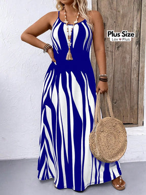 Vestido Maxi Azul e Branco Plus Size Vestidos Plus Size