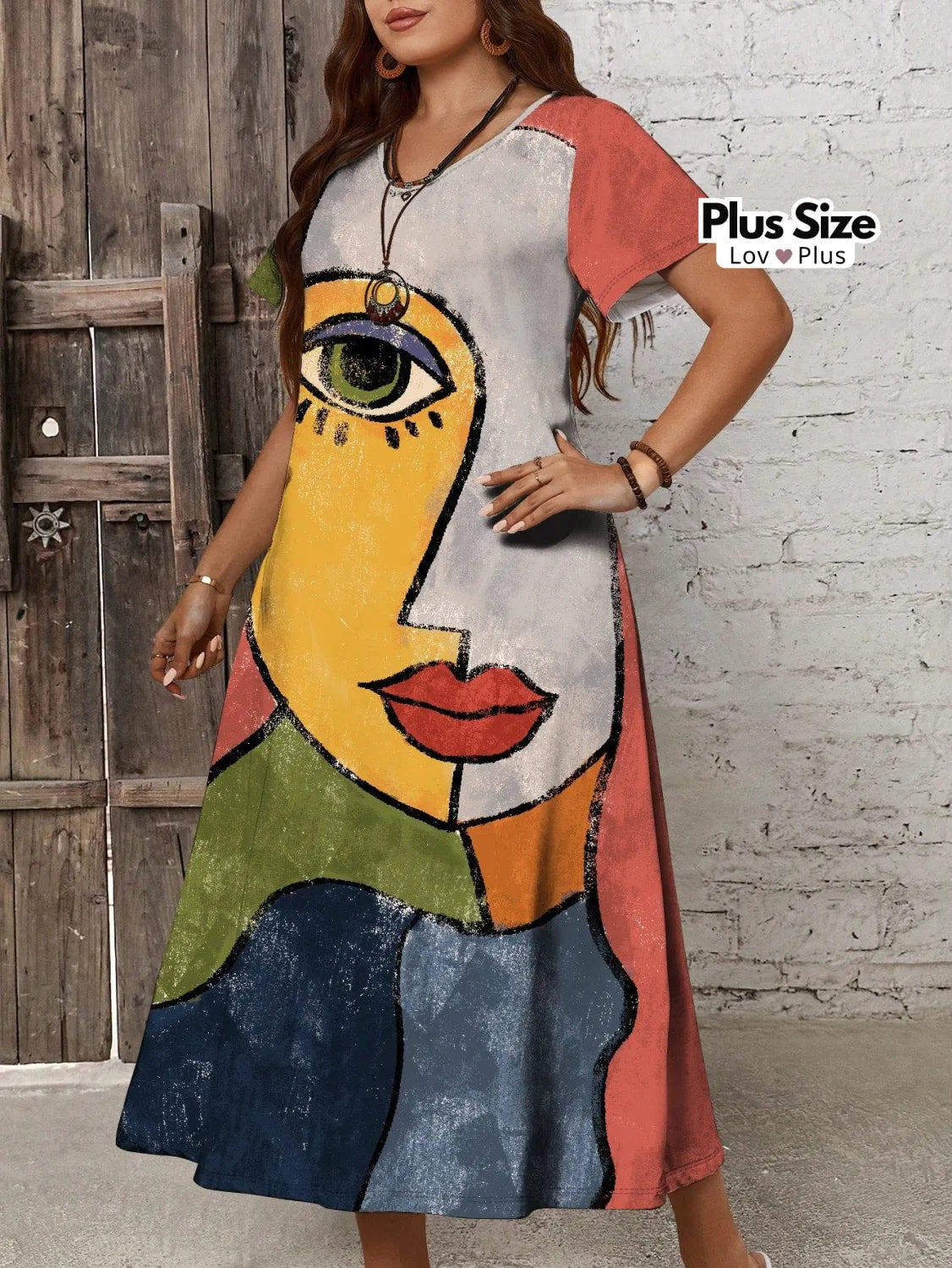 Vestido Midi com Estampa Abstrata Plus Size Vestidos Plus Size
