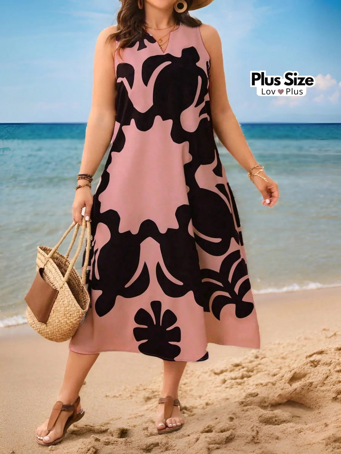 Vestido Midi Evasê Plus Size G / Rosa chiclete Vestidos Plus Size
