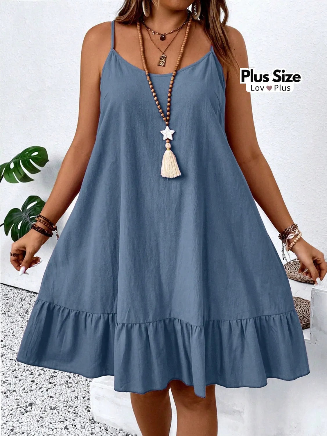 Vestido Plus Size de Algodão Puro Azul / G Vestidos Plus Size