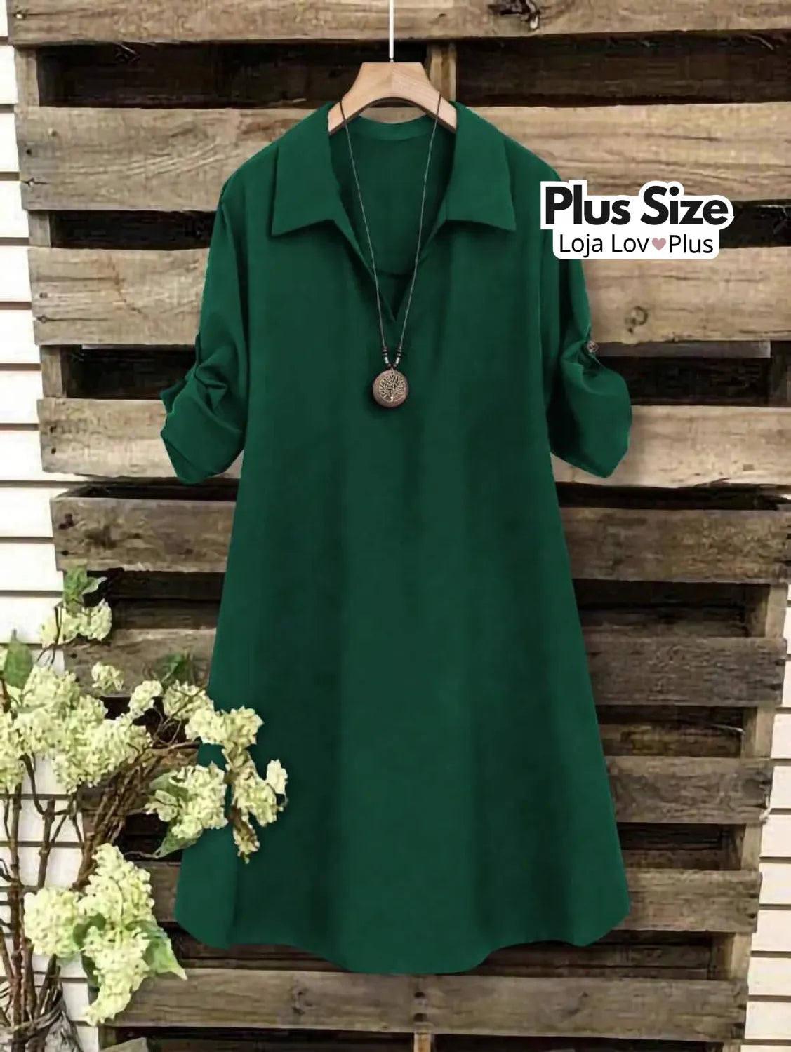 Vestido Plus Size Verde Com Manga Dobrável Vestidos Plus Size