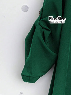 Vestido Plus Size Verde Com Manga Dobrável Vestidos Plus Size
