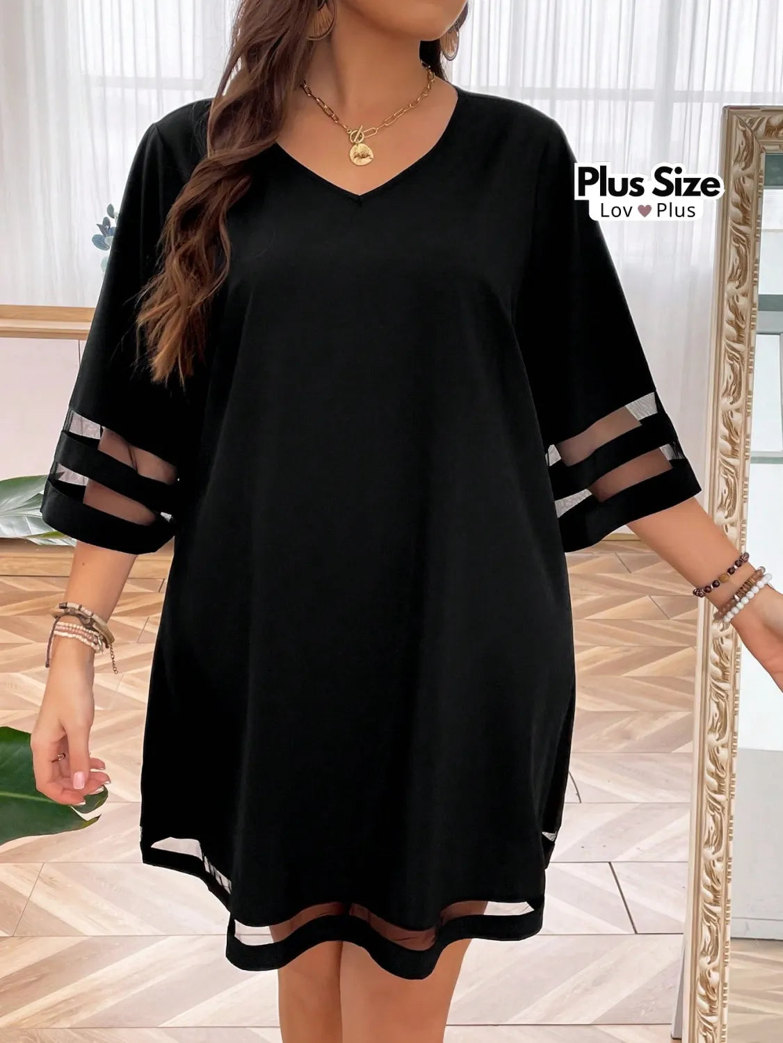 Vestido Preto Elegante Plus Size com Tule Vestidos Plus Size