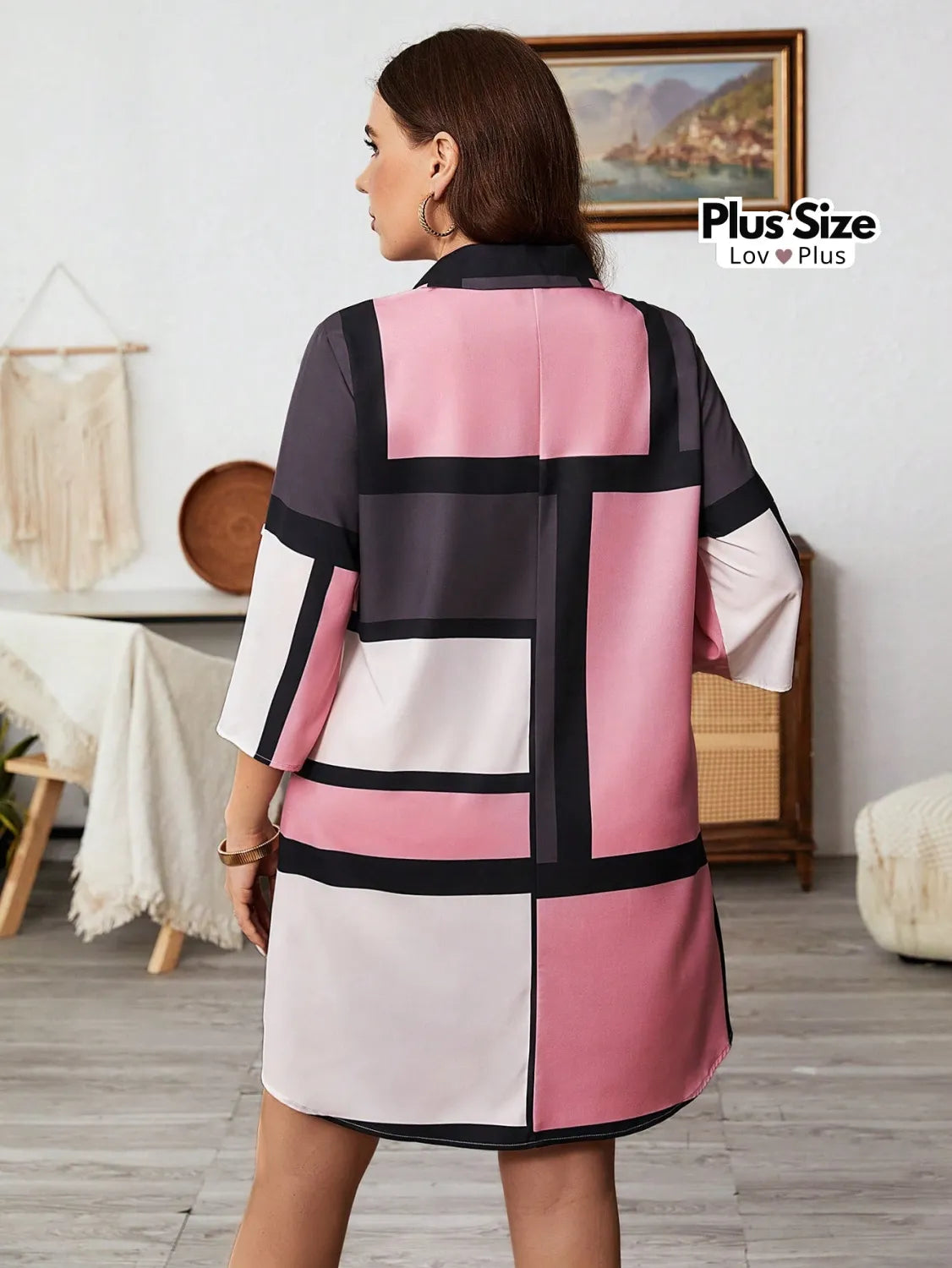 Vestido Soltinho com Manga de Enrolar Plus Size Vestidos Plus Size