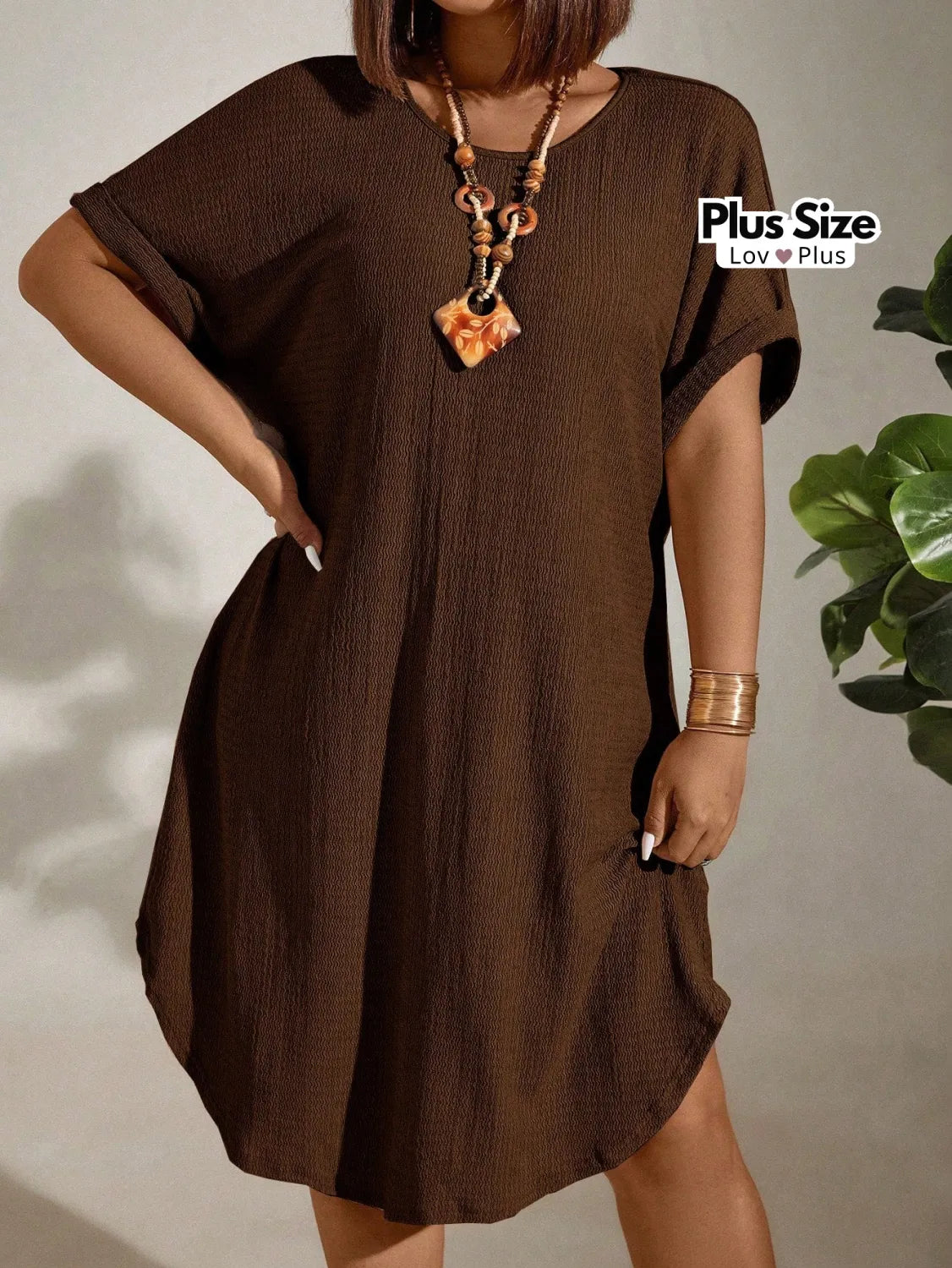 Vestido Soltinho Plus Size Casual Várias Cores G / Marrom Claro Vestidos Plus Size