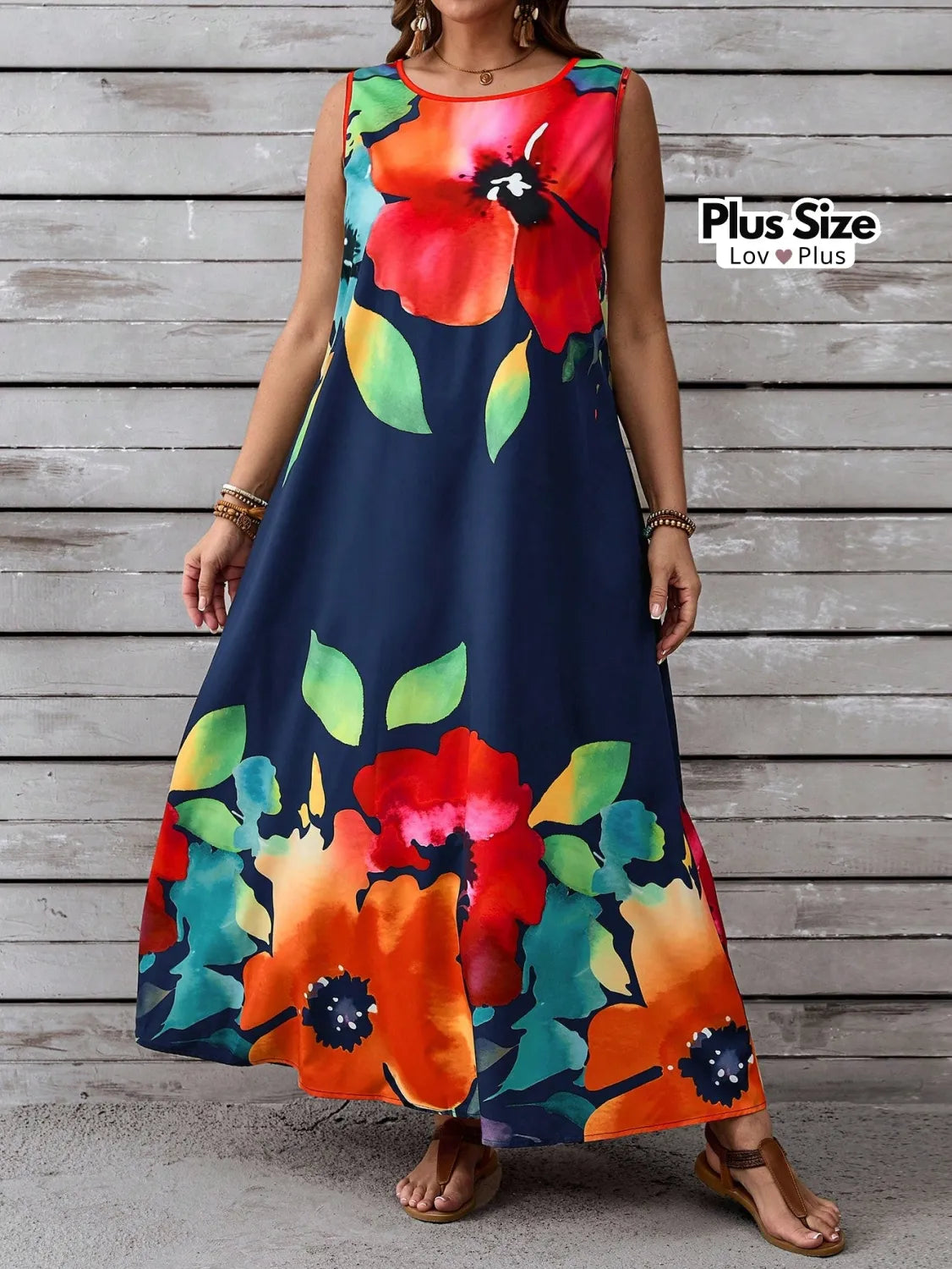 Vestido Solto Tropical Plus Size G / Azul Marinho Vestidos Plus Size