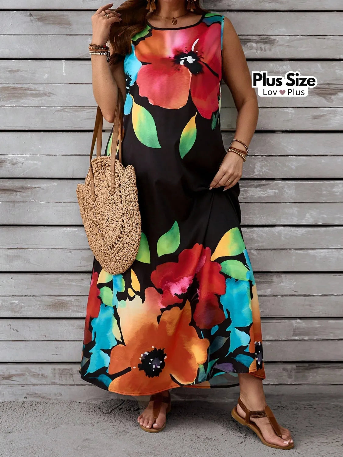 Vestido Solto Tropical Plus Size G / Preto Vestidos Plus Size