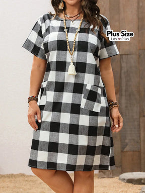 Vestido Xadrez Plus Size Preto e Branco Vestidos Plus Size