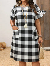 Vestido Xadrez Plus Size Preto e Branco Vestidos Plus Size